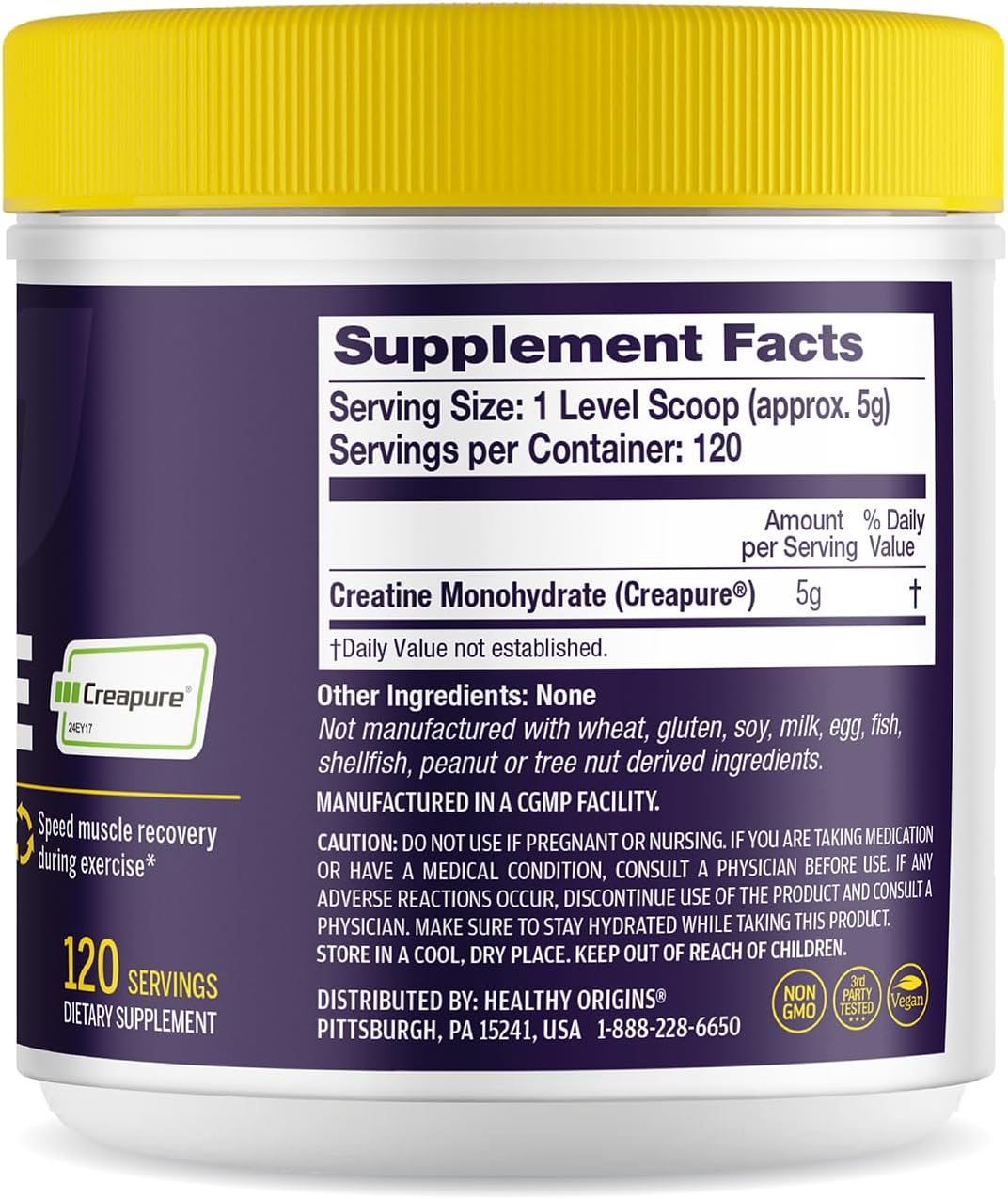 پودر کراتین Healthy Origins Creapure – 600 گرم، 120 وعده، بدون طعم