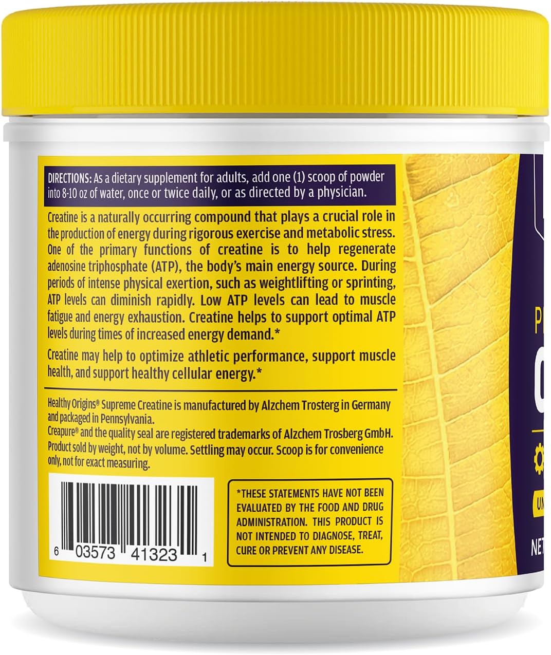 پودر کراتین Healthy Origins Creapure – 600 گرم، 120 وعده، بدون طعم