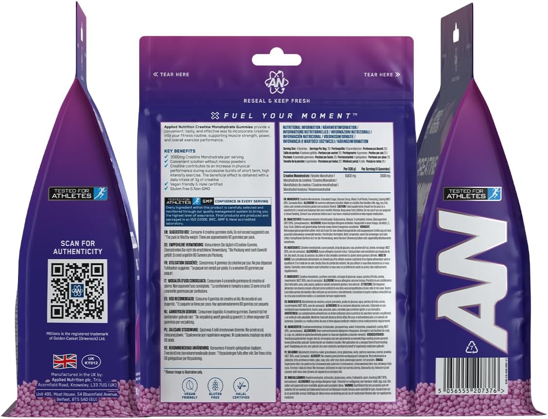 پاستیل کراتین مونوهیدرات Applied Nutrition – 80 عدد، وگان