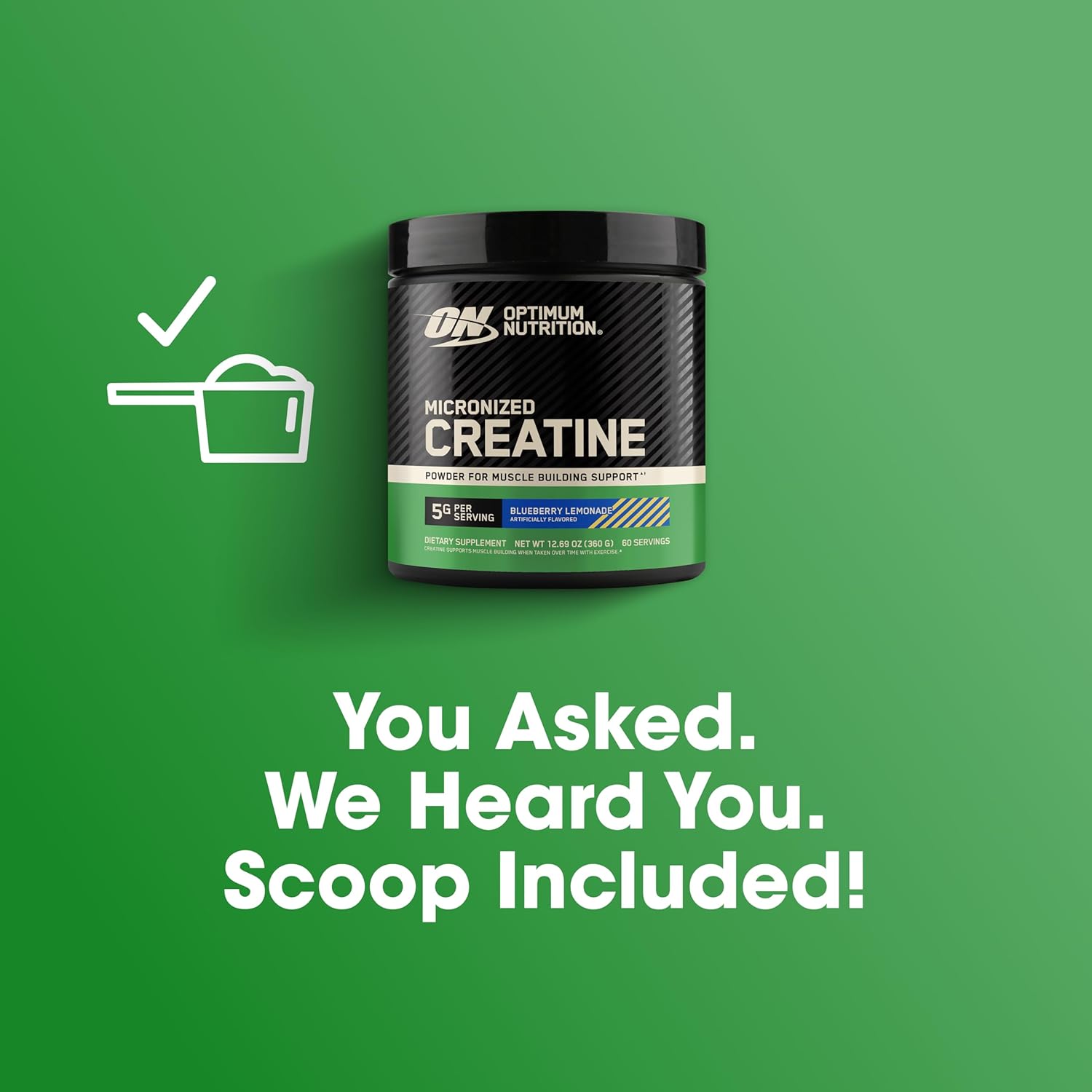 پودر کراتین مونوهیدرات Optimum Nutrition – 360 گرم، 60 وعده، طعم لیموناد بلوبری