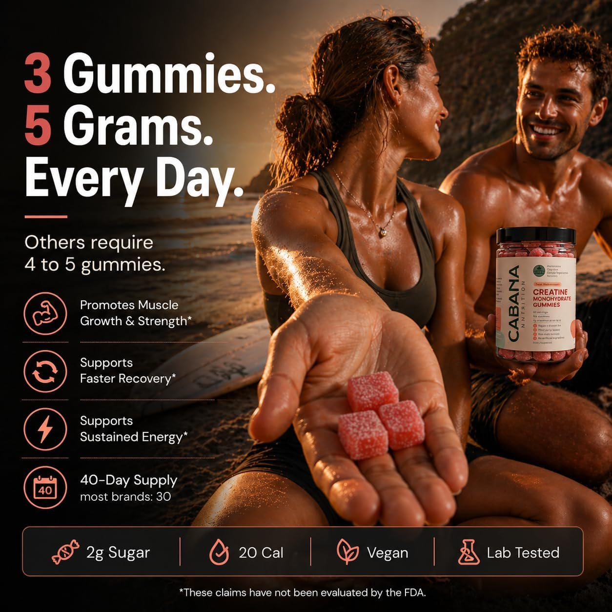 پاستیل کراتین مونوهیدرات Cabana Nutrition – 5 گرم، 40 وعده، طعم هندوانه