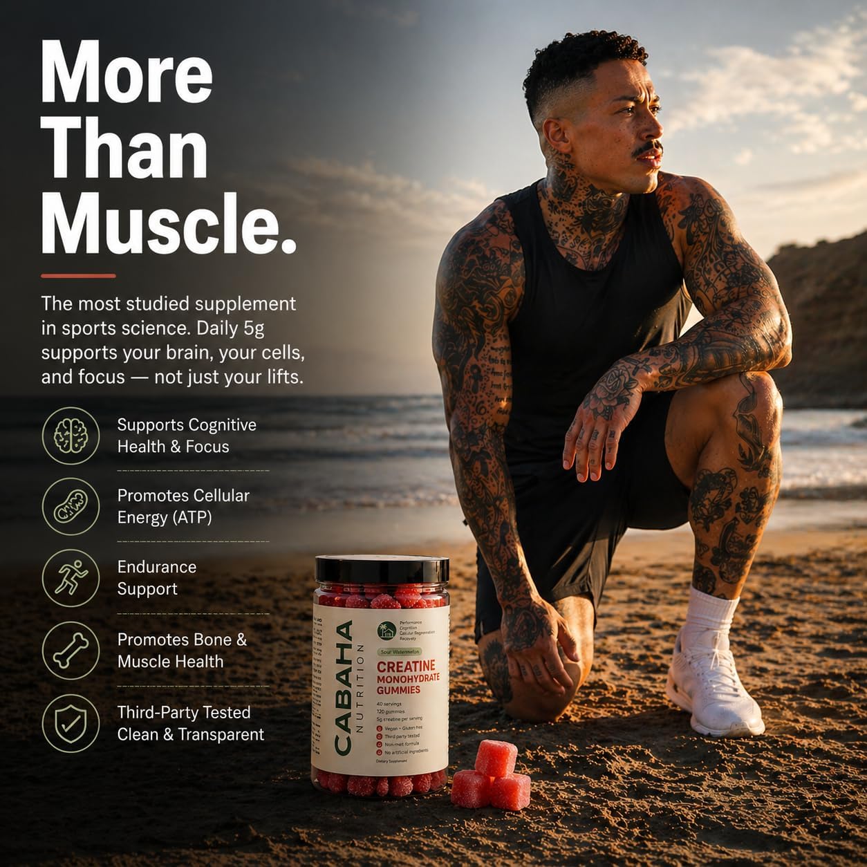 پاستیل کراتین مونوهیدرات Cabana Nutrition – 5 گرم، 40 وعده، طعم هندوانه
