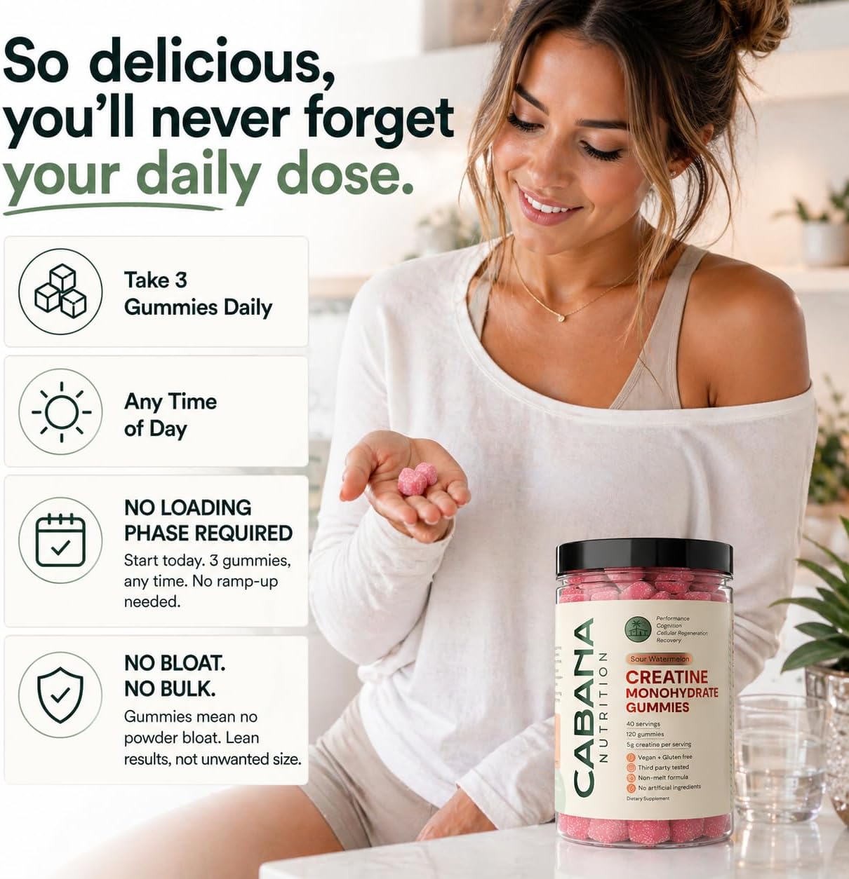 پاستیل کراتین مونوهیدرات Cabana Nutrition – 5 گرم، 40 وعده، طعم هندوانه