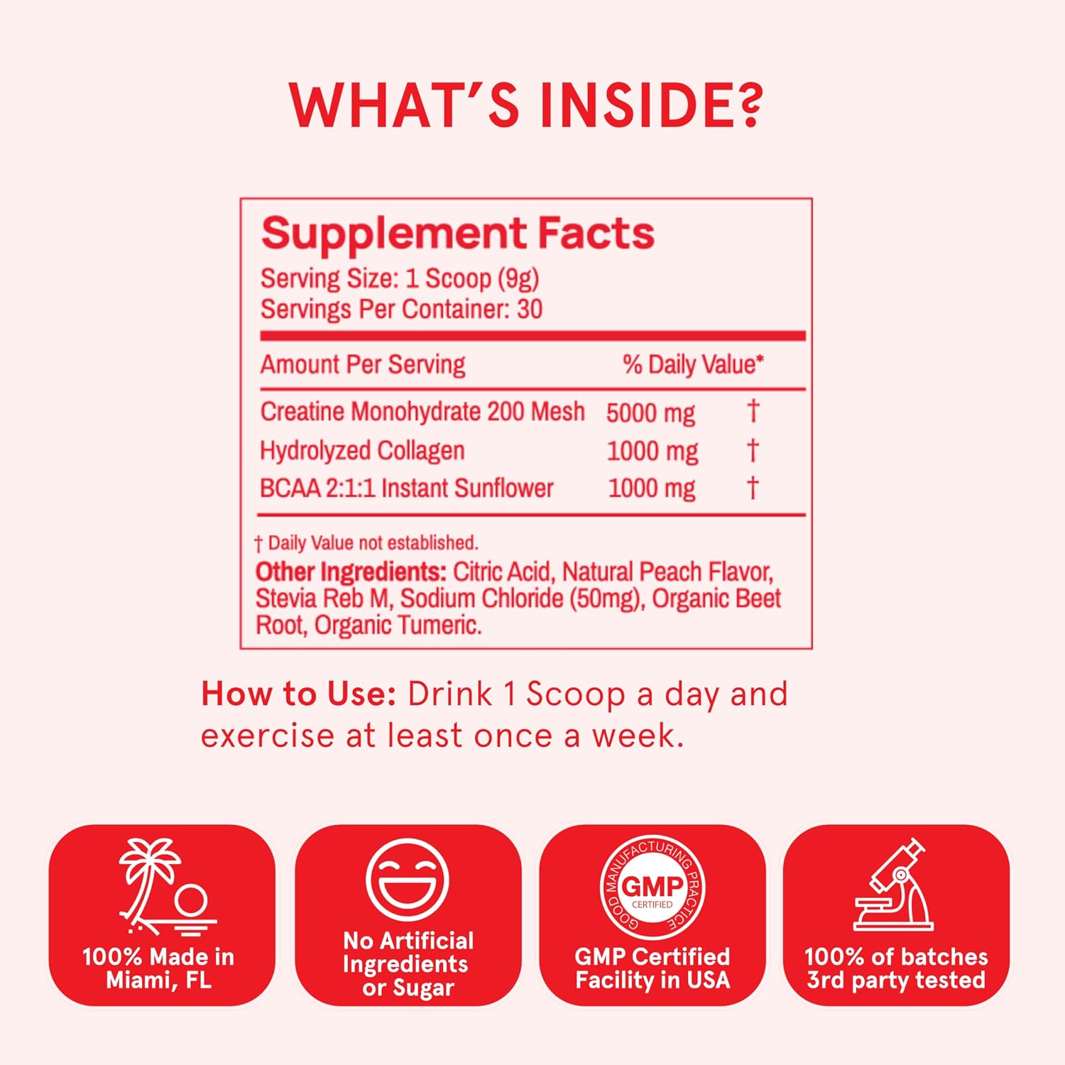 پودر کراتین مونوهیدرات Peach Perfect BCAA – 5 گرم، میکرونیزه