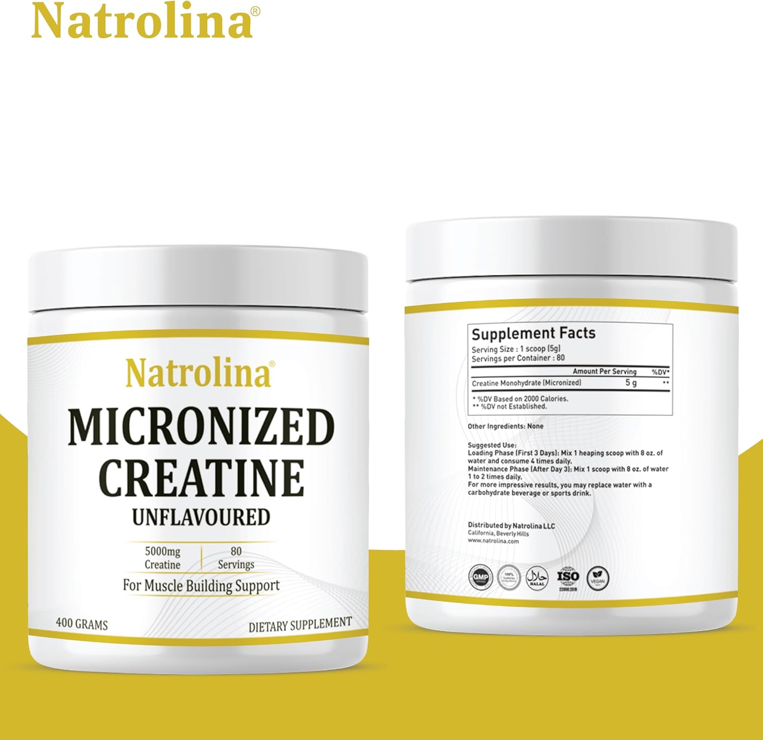 پودر کراتین مونوهیدرات Natrolina – 400 گرم، 80 وعده، بدون طعم