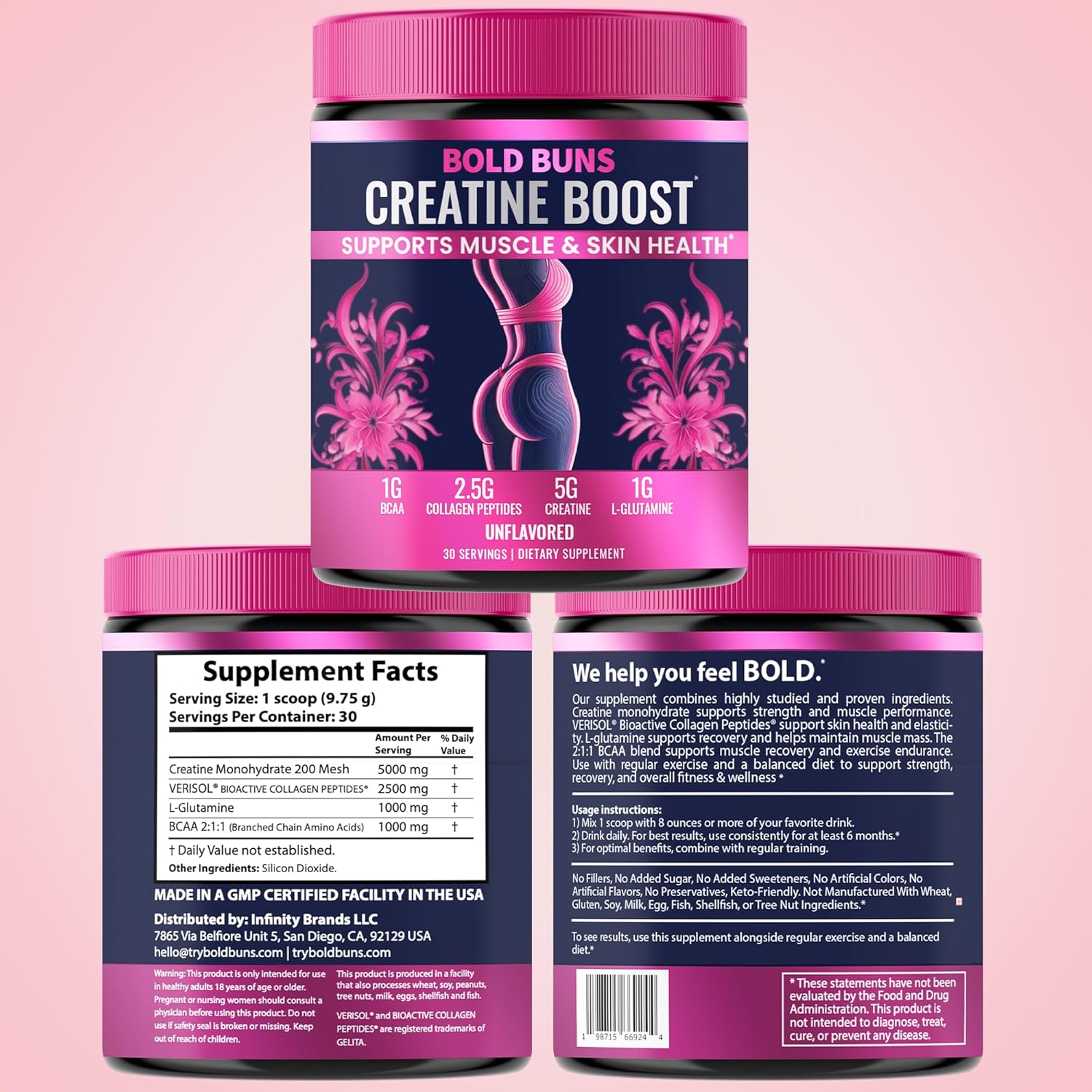 پودر کراتین Bold Buns BCAA – 30 وعده، بدون طعم، وگان