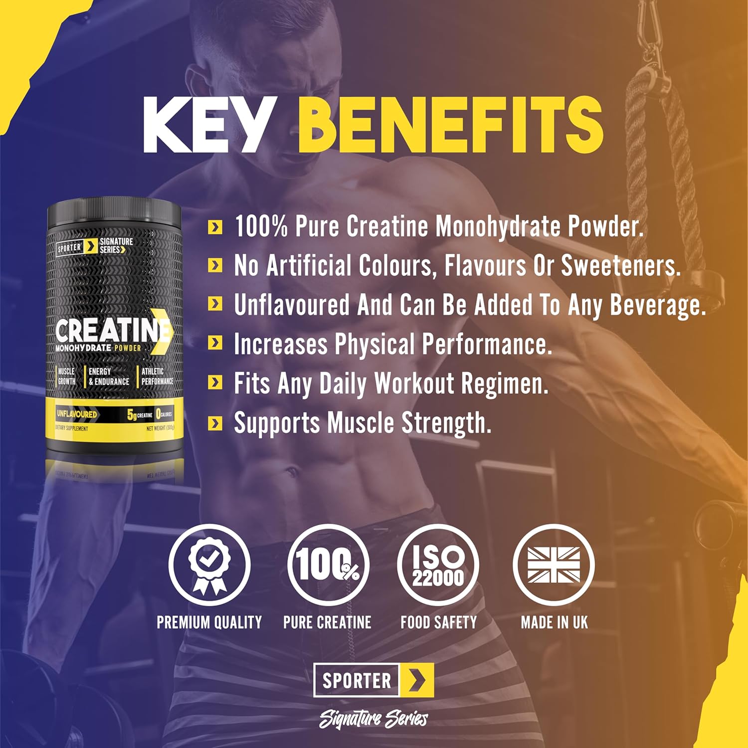 پودر کراتین مونوهیدرات SPORTER – 500 گرم، 100 وعده، بدون طعم