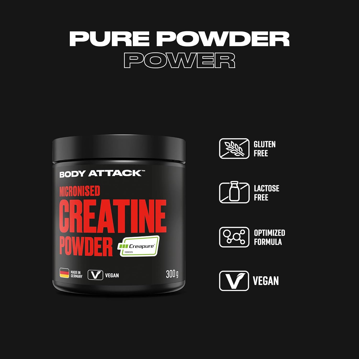 پودر کراتین Body Attack Creapure – 300 گرم، میکرونیزه