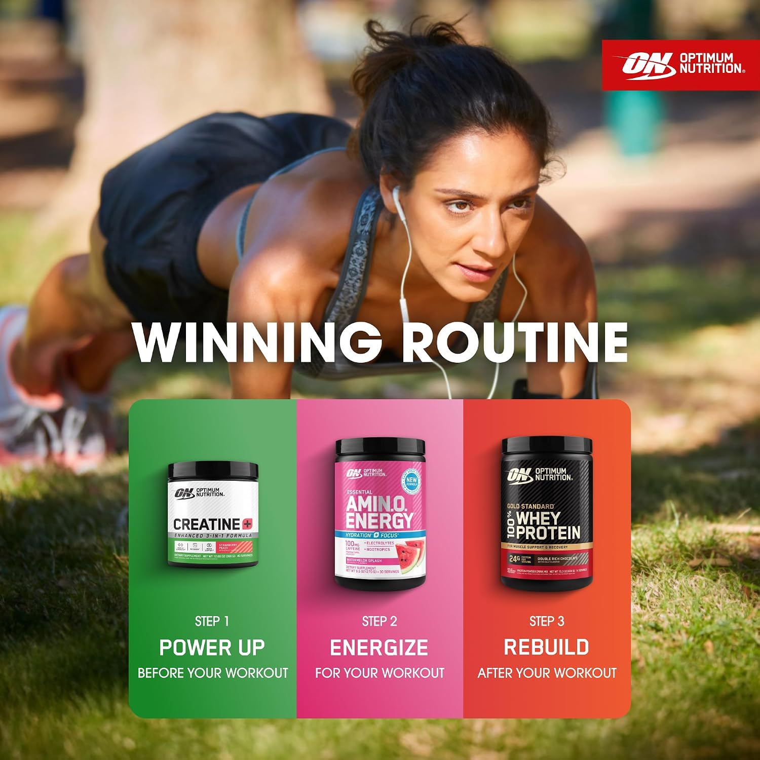 پودر کراتین مونوهیدرات Optimum Nutrition – 360 گرم، 40 وعده، طعم توت‌فرنگی و هلو