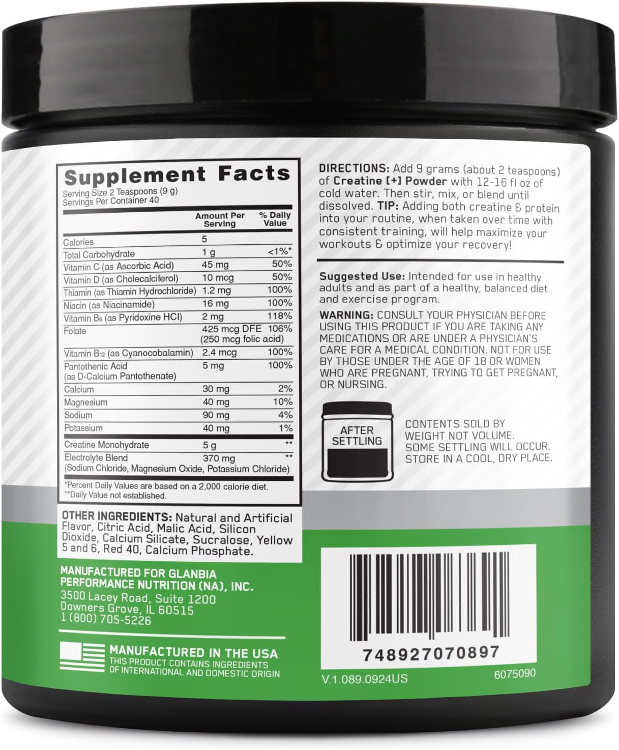 پودر کراتین مونوهیدرات Optimum Nutrition – 360 گرم، 40 وعده، طعم توت‌فرنگی و هلو