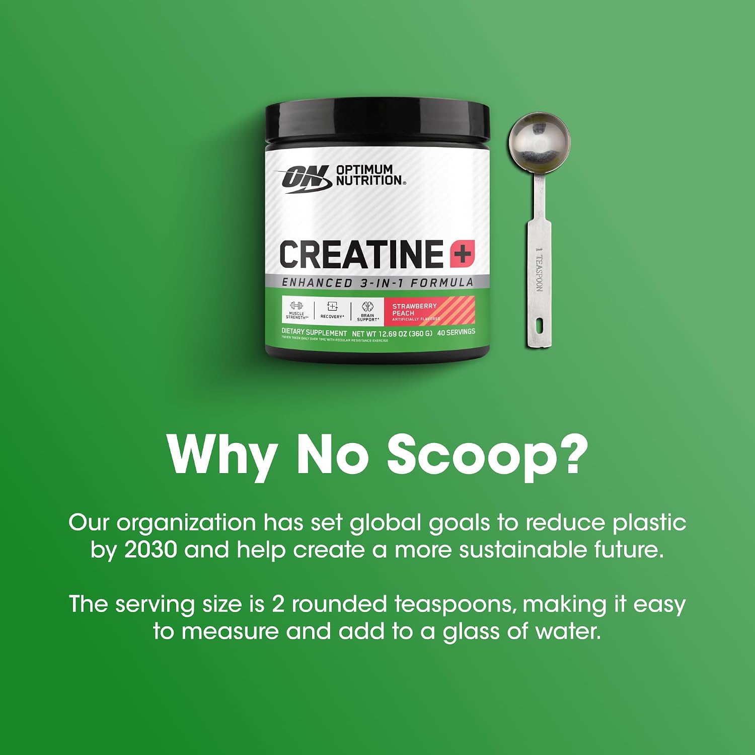 پودر کراتین مونوهیدرات Optimum Nutrition – 360 گرم، 40 وعده، طعم توت‌فرنگی و هلو