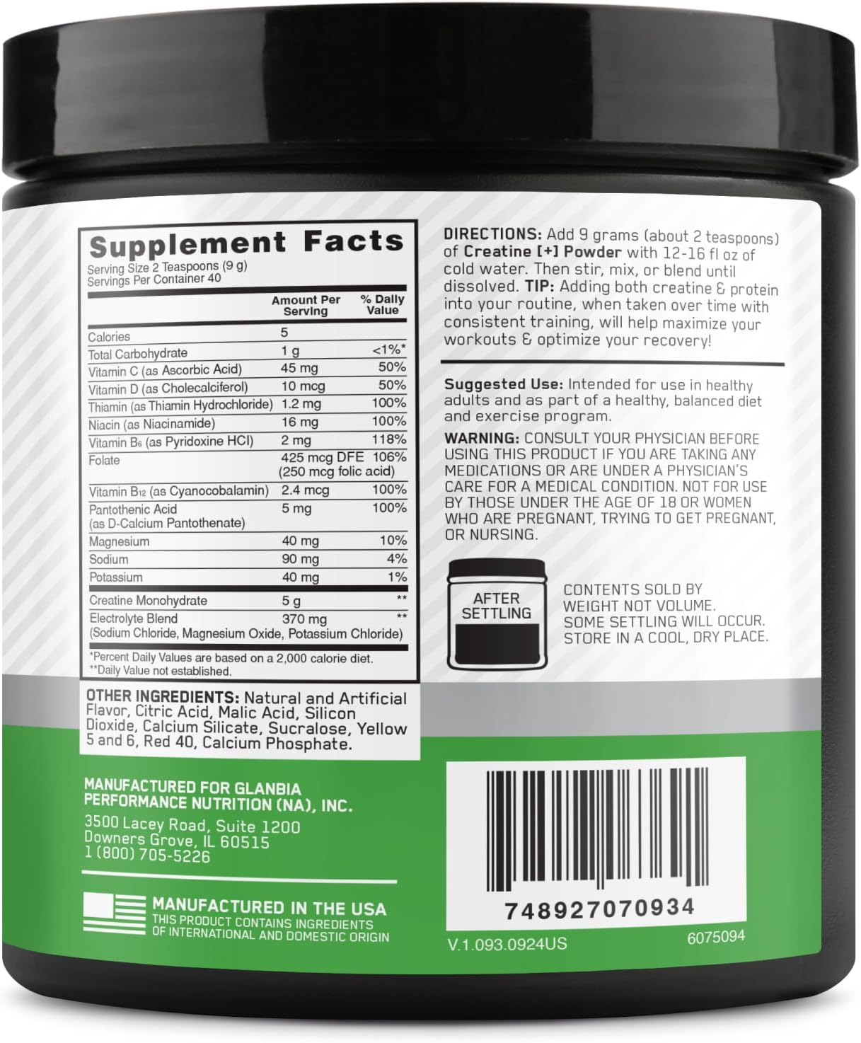 پودر کراتین مونوهیدرات Optimum Nutrition – 360 گرم، 40 وعده، طعم پرتقال