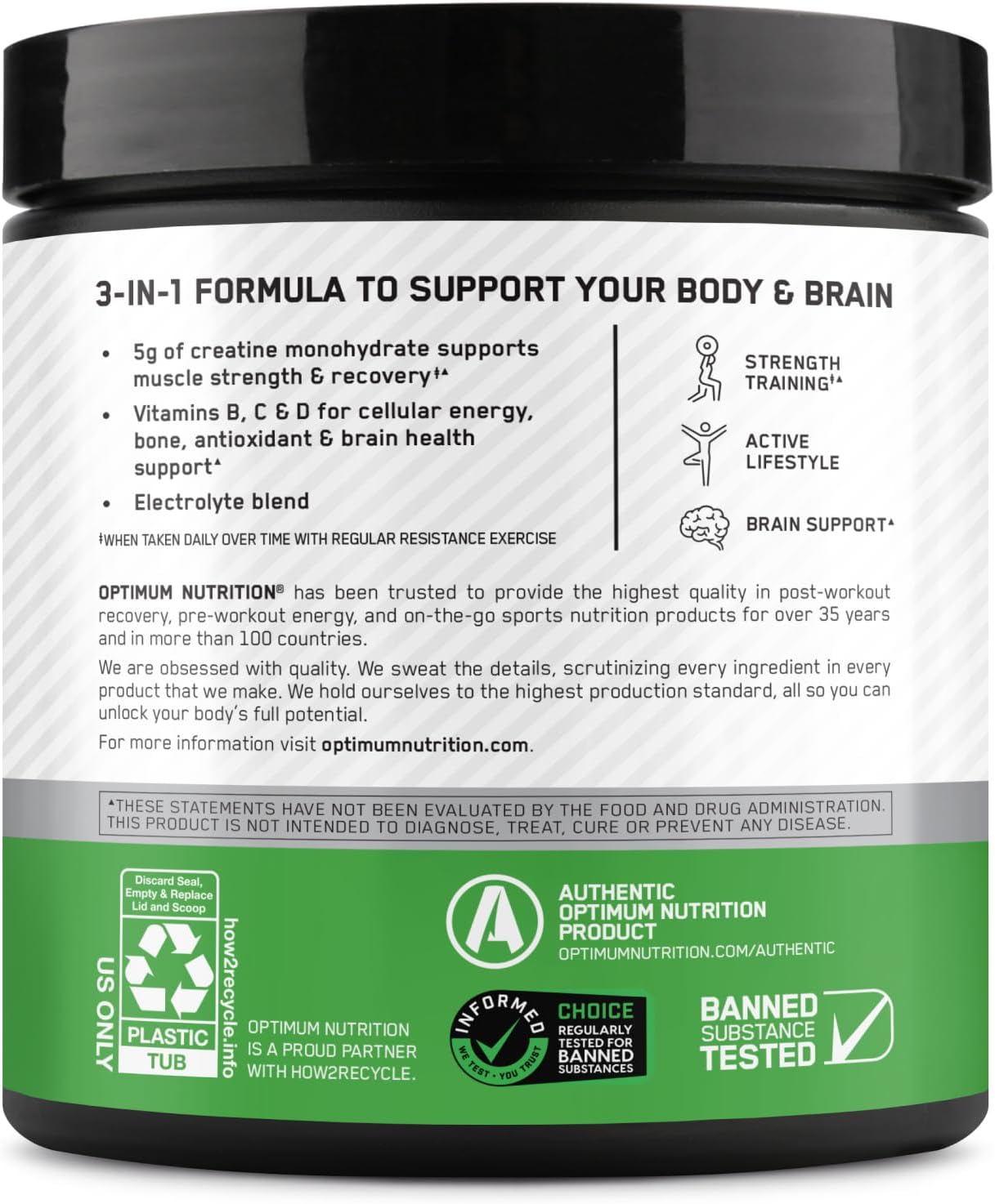 پودر کراتین مونوهیدرات Optimum Nutrition – 360 گرم، 40 وعده، طعم پرتقال