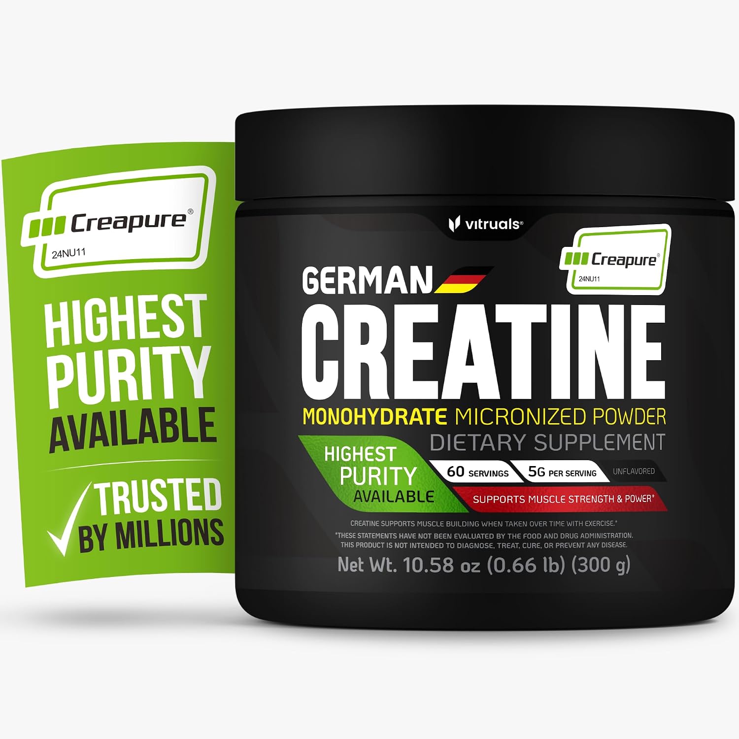 پودر کراتین مونوهیدرات VITRUALS Creapure – 300 گرم، وگان