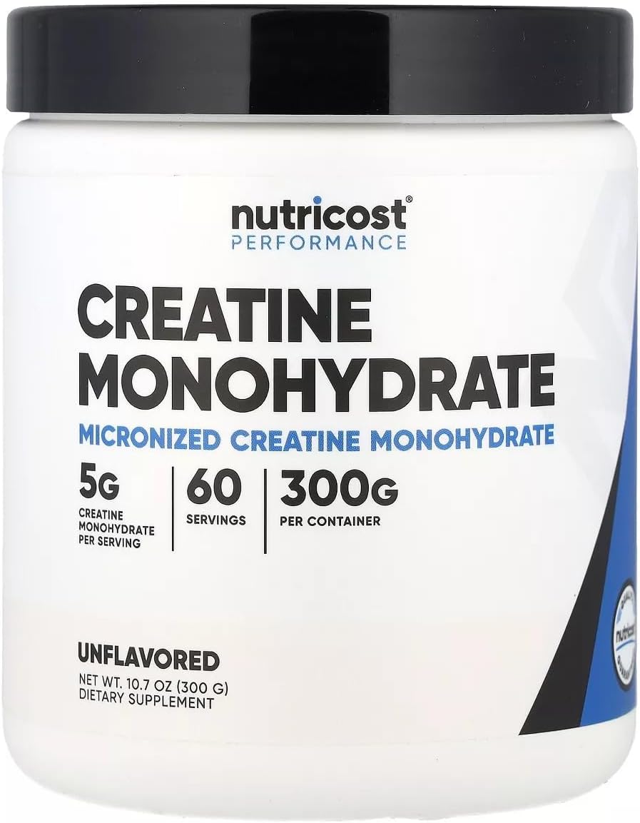 پودر کراتین مونوهیدرات Nutricost – 300 گرم، 60 وعده، بدون طعم