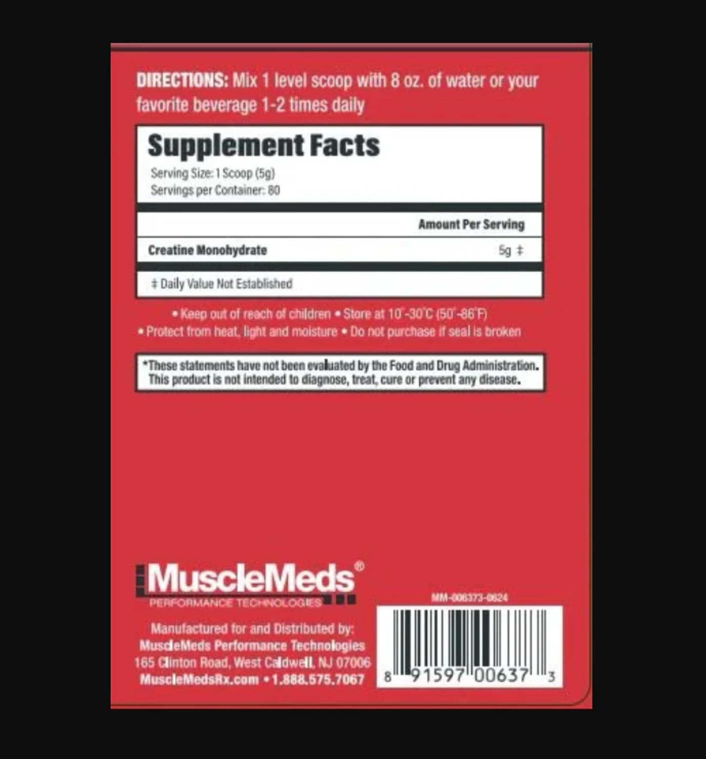 پودر کراتین مونوهیدرات MuscleMeds – 80 وعده، میکرونیزه