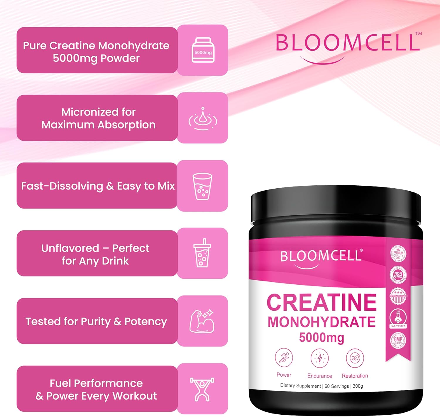 پودر کراتین مونوهیدرات Bloomcell – بدون طعم، میکرونیزه