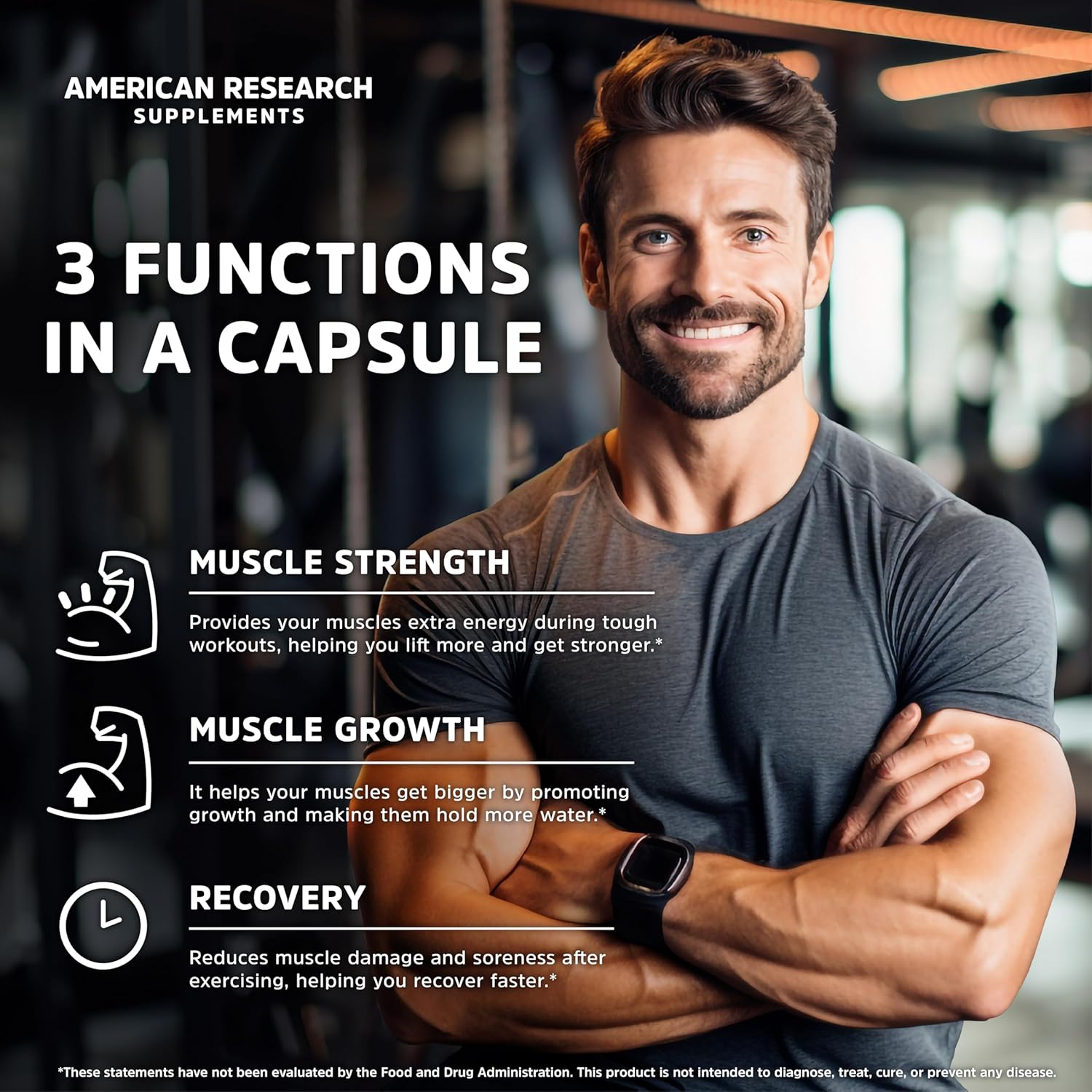 کپسول کراتین مونوهیدرات American Research Supplements – 5 گرم، 4 کپسول، میکرونیزه