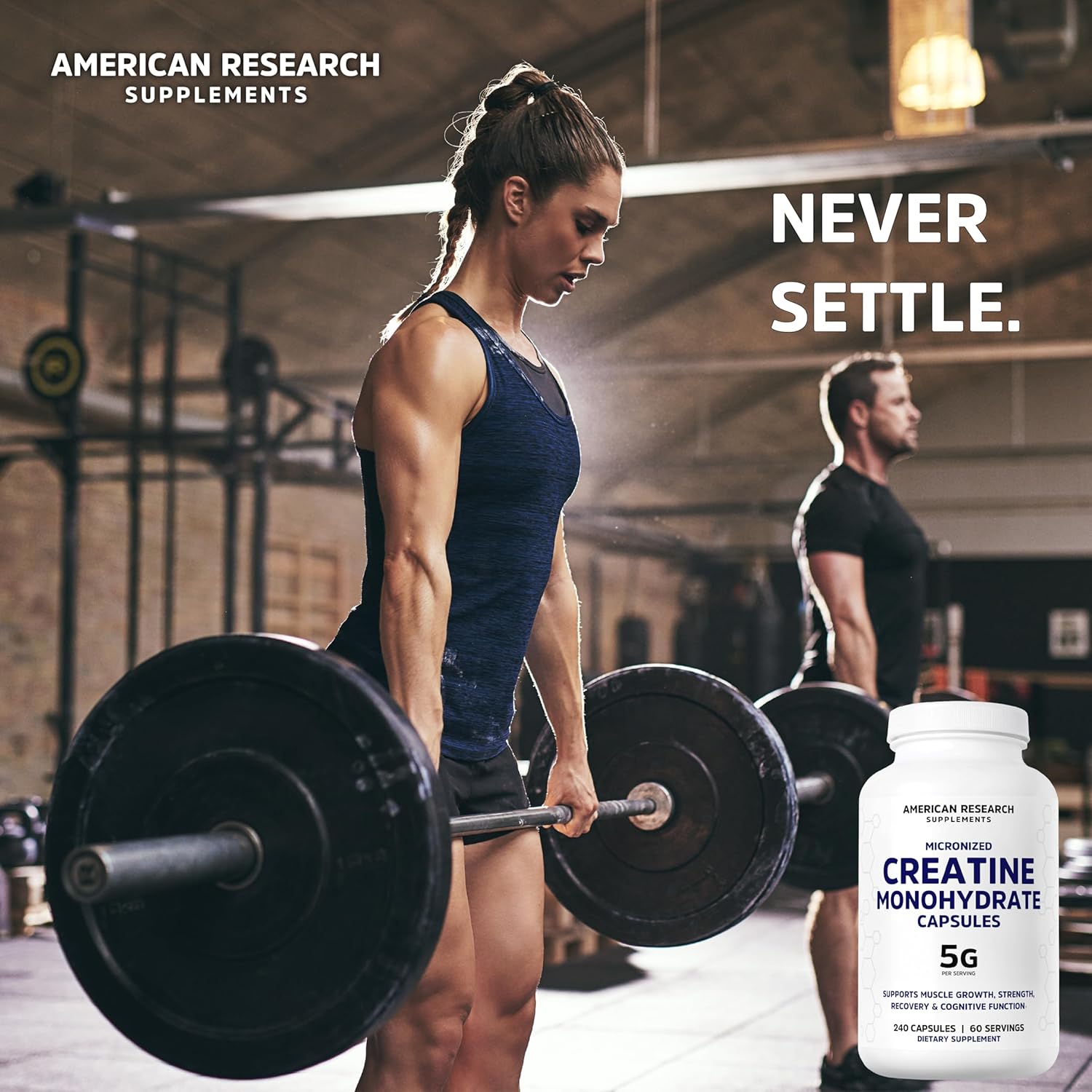 کپسول کراتین مونوهیدرات American Research Supplements – 5 گرم، 4 کپسول، میکرونیزه