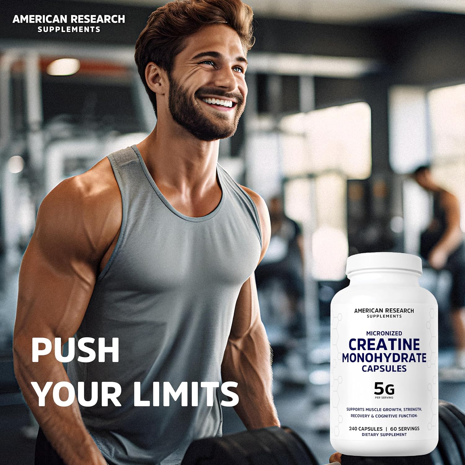 کپسول کراتین مونوهیدرات American Research Supplements – 5 گرم، 4 کپسول، میکرونیزه