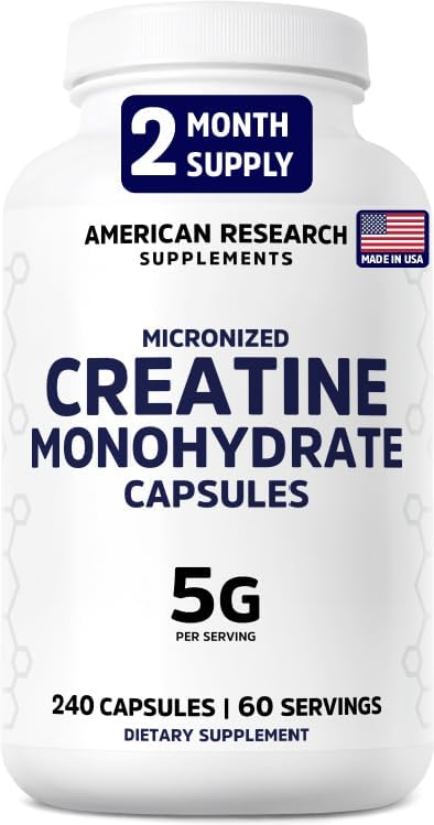 کپسول کراتین مونوهیدرات American Research Supplements – 5 گرم، 4 کپسول، میکرونیزه