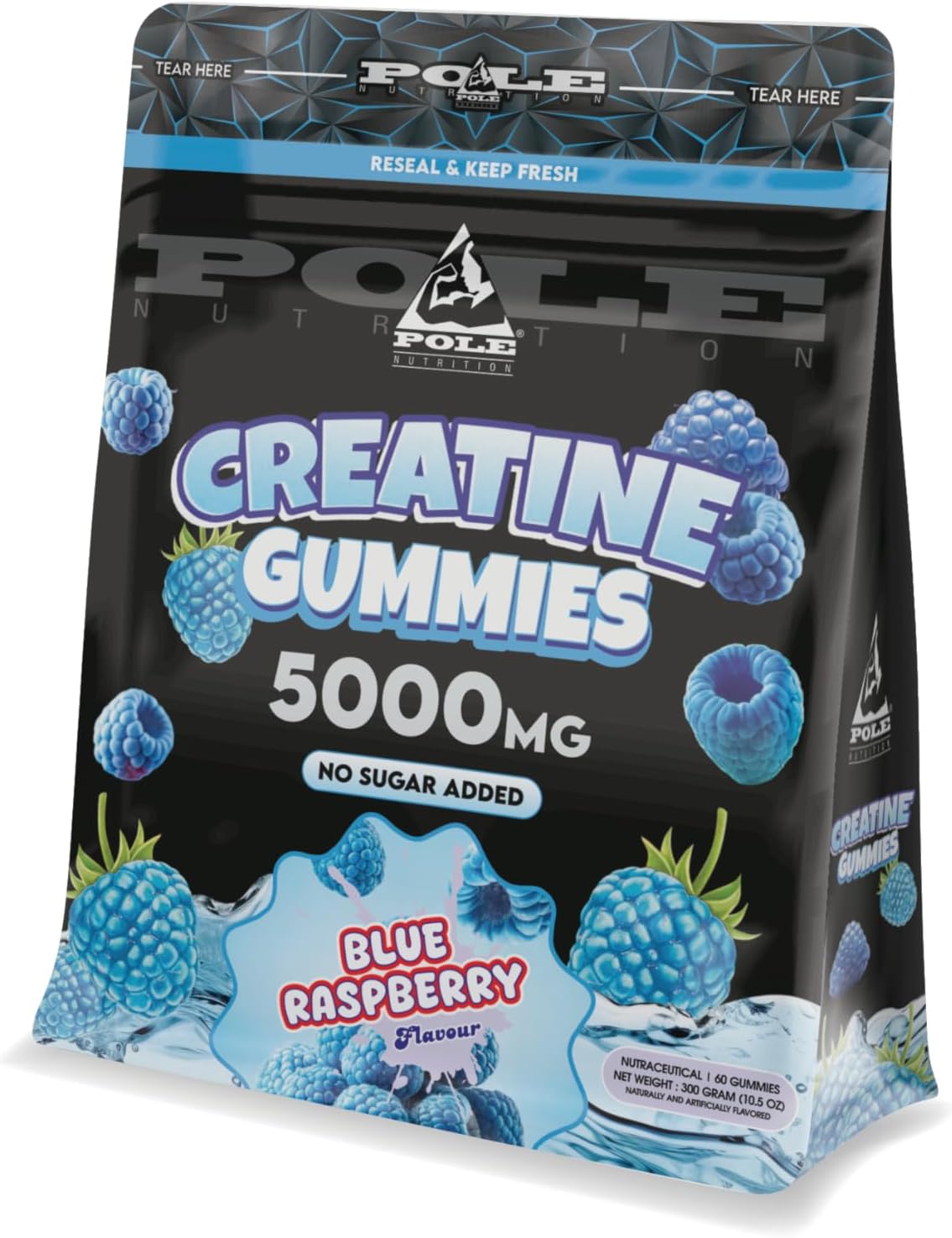 پاستیل کراتین Pole Nutrition – 60 پاستیل، طعم تمشک آبی، بدون شکر