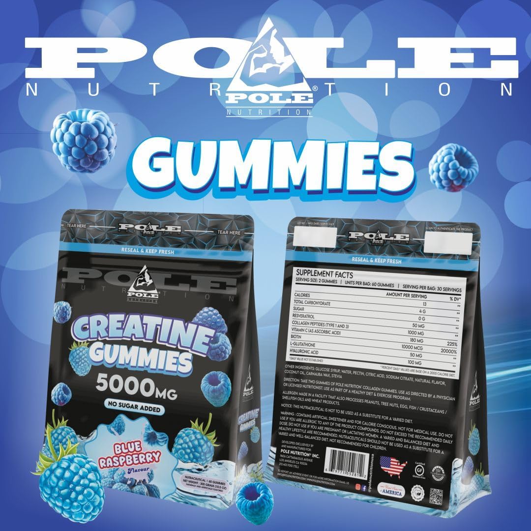 پاستیل کراتین Pole Nutrition – 60 پاستیل، طعم تمشک آبی، بدون شکر