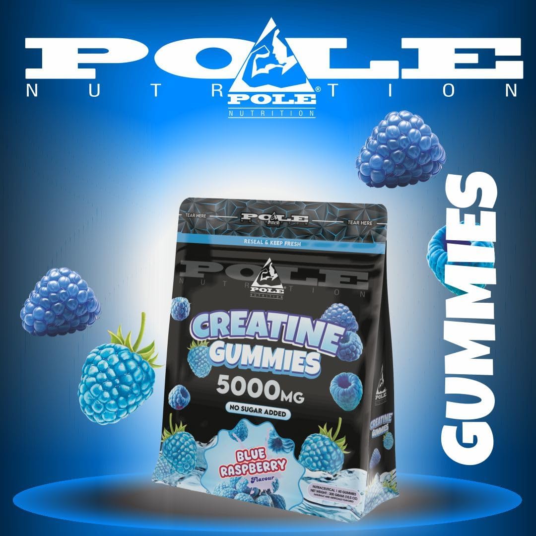 پاستیل کراتین Pole Nutrition – 60 پاستیل، طعم تمشک آبی، بدون شکر