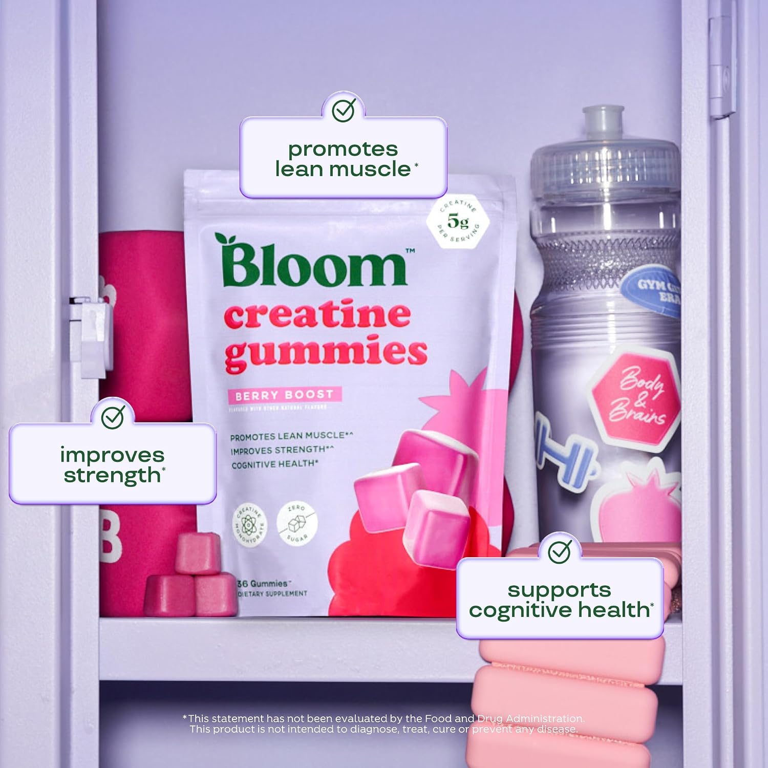 پاستیل کراتین مونوهیدرات Bloom Nutrition – 12 وعده، طعم بری، میکرونیزه
