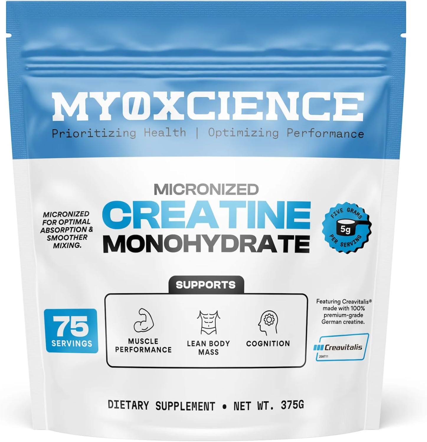 پودر کراتین مونوهیدرات MYOXCIENCE – 75 وعده، میکرونیزه