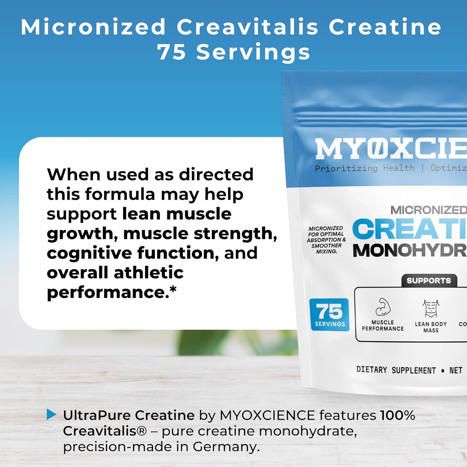 پودر کراتین مونوهیدرات MYOXCIENCE – 75 وعده، میکرونیزه