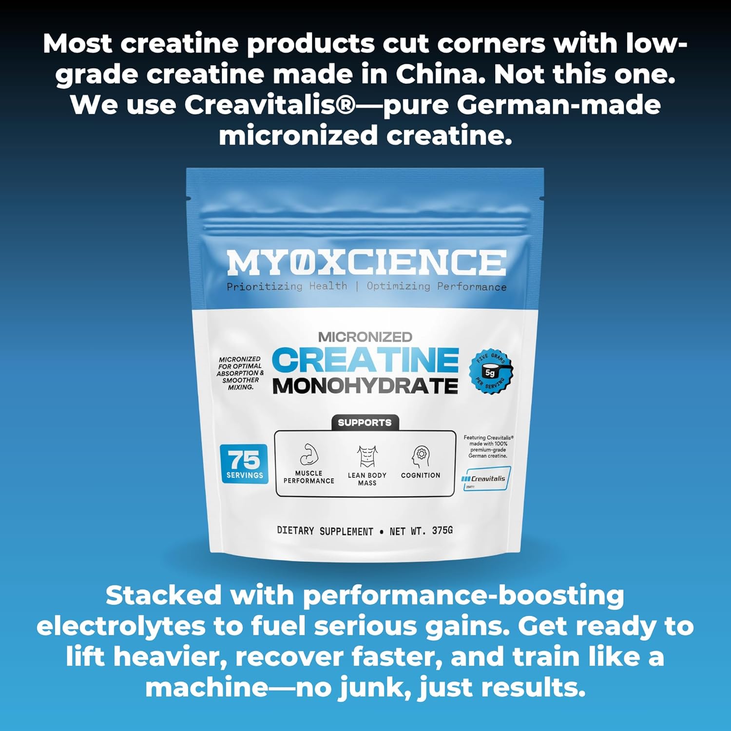 پودر کراتین مونوهیدرات MYOXCIENCE – 75 وعده، میکرونیزه