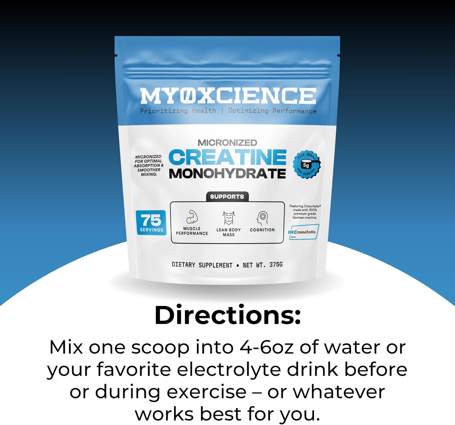 پودر کراتین مونوهیدرات MYOXCIENCE – 75 وعده، میکرونیزه