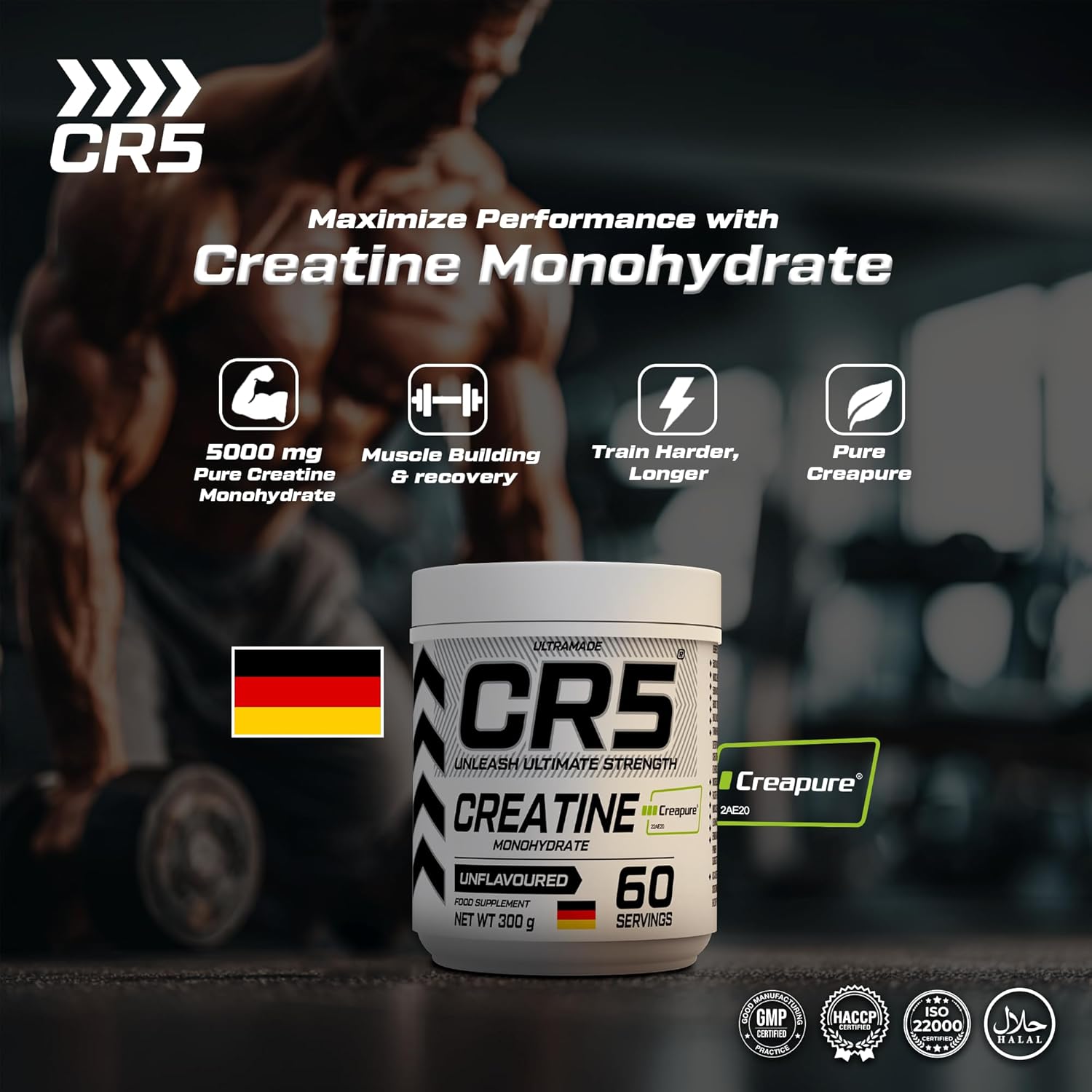 پودر کراتین مونوهیدرات C5 Creapure – 300 گرم، 60 وعده، بدون طعم