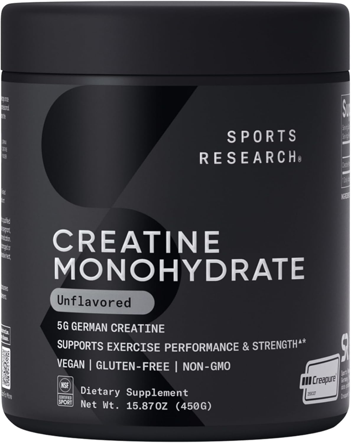 پودر کراتین مونوهیدرات Sports Research Creapure – 5 گرم، 90 وعده، بدون طعم