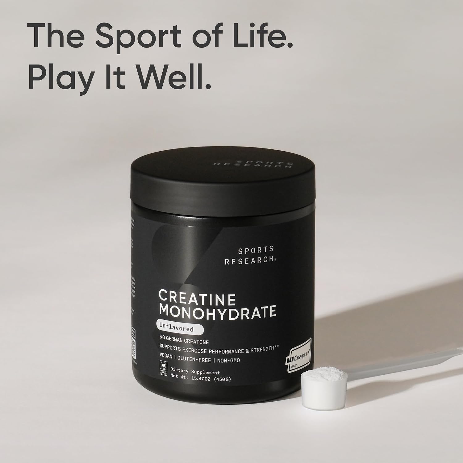 پودر کراتین مونوهیدرات Sports Research Creapure – 5 گرم، 90 وعده، بدون طعم