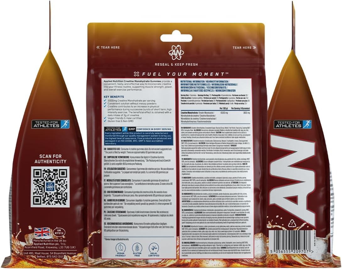 پاستیل کراتین مونوهیدرات Applied Nutrition – 80 عدد، وگان