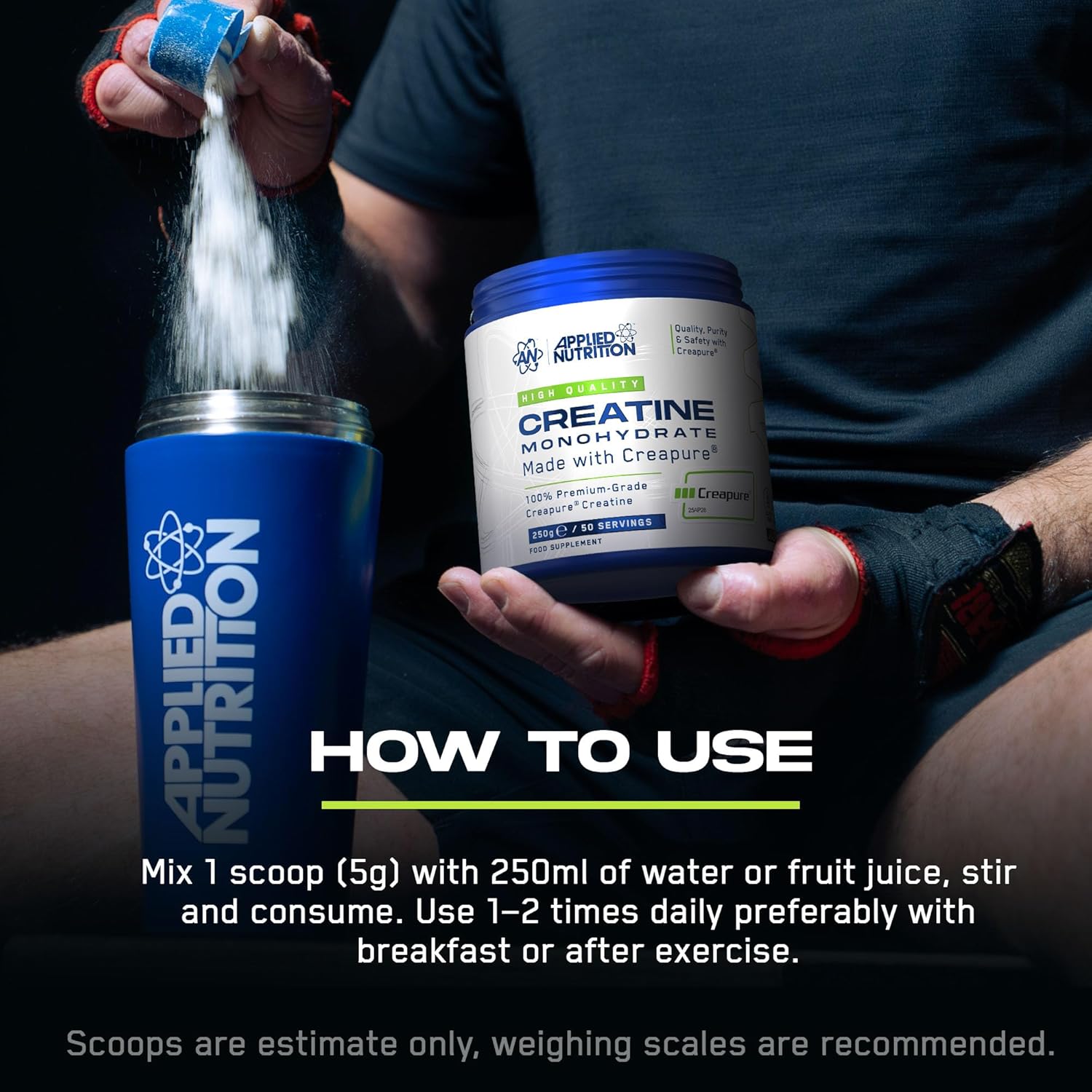 پودر کراتین مونوهیدرات Applied Nutrition Creapure – 250 گرم، 50 وعده، بدون طعم