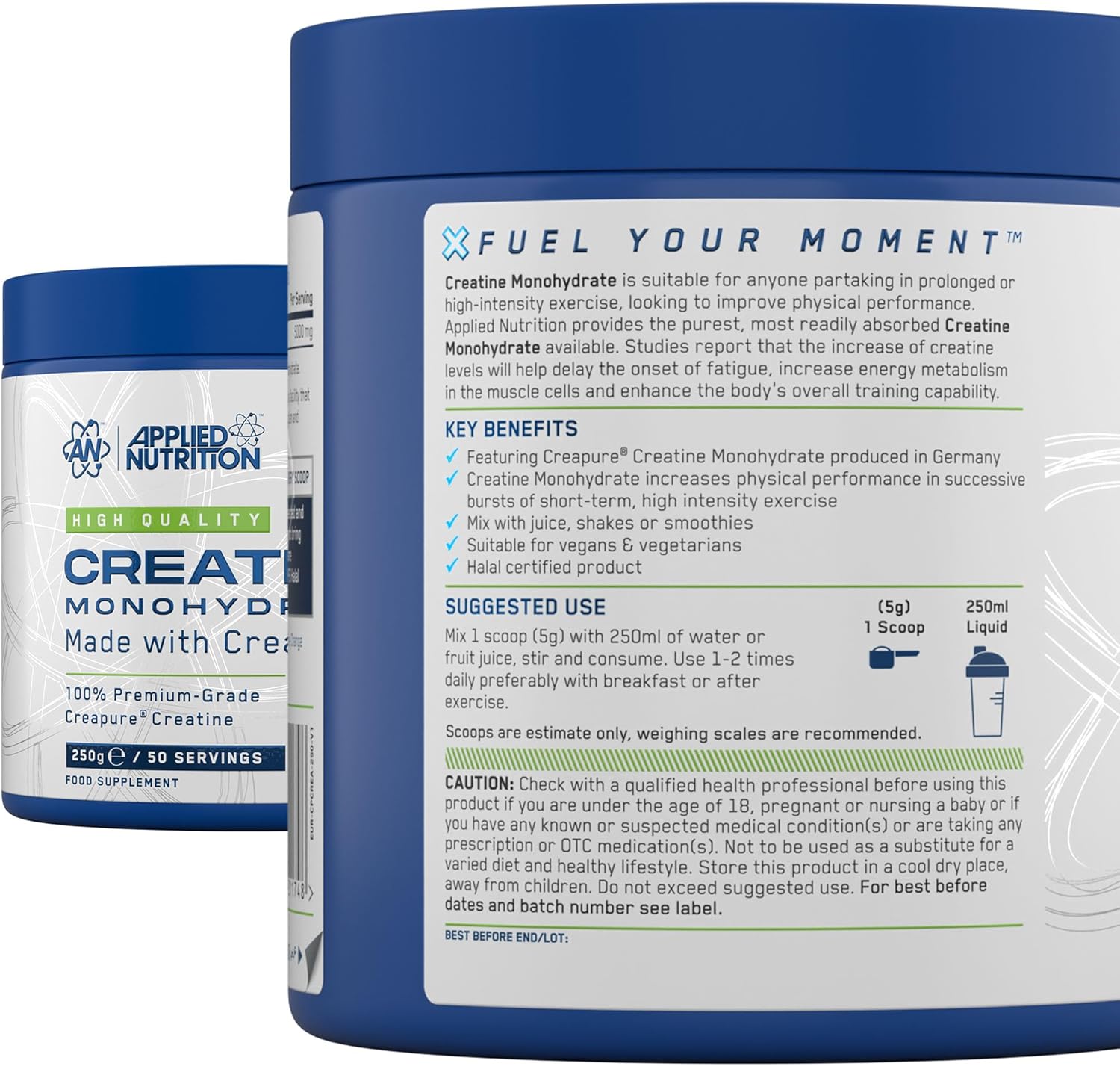 پودر کراتین مونوهیدرات Applied Nutrition Creapure – 250 گرم، 50 وعده، بدون طعم