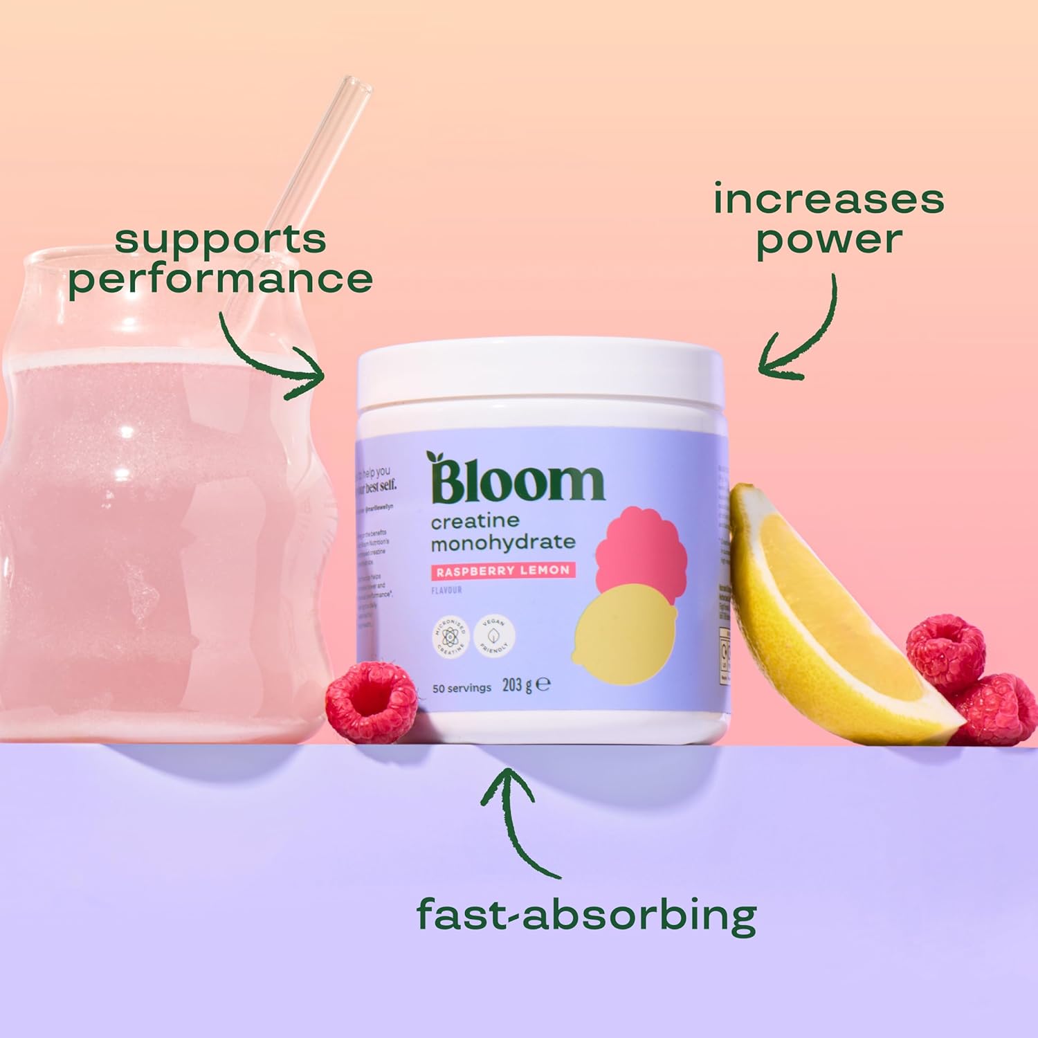 پودر کراتین مونوهیدرات Bloom Nutrition – طعم تمشک، میکرونیزه