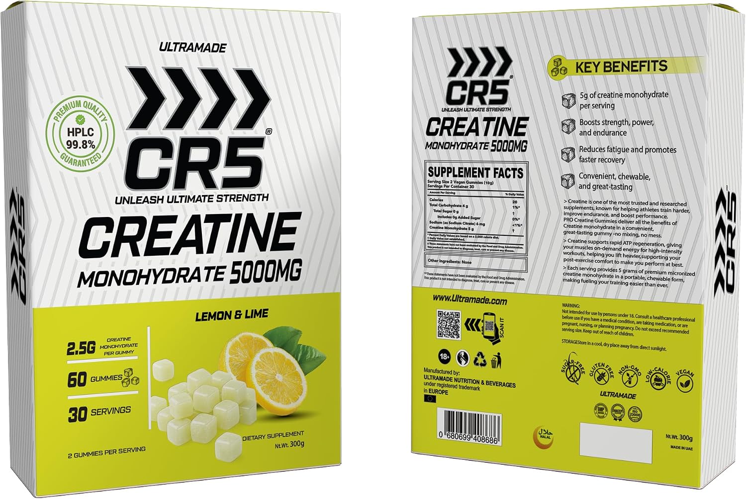 پاستیل کراتین مونوهیدرات UltraMade – 60 پاستیل، طعم لیمو