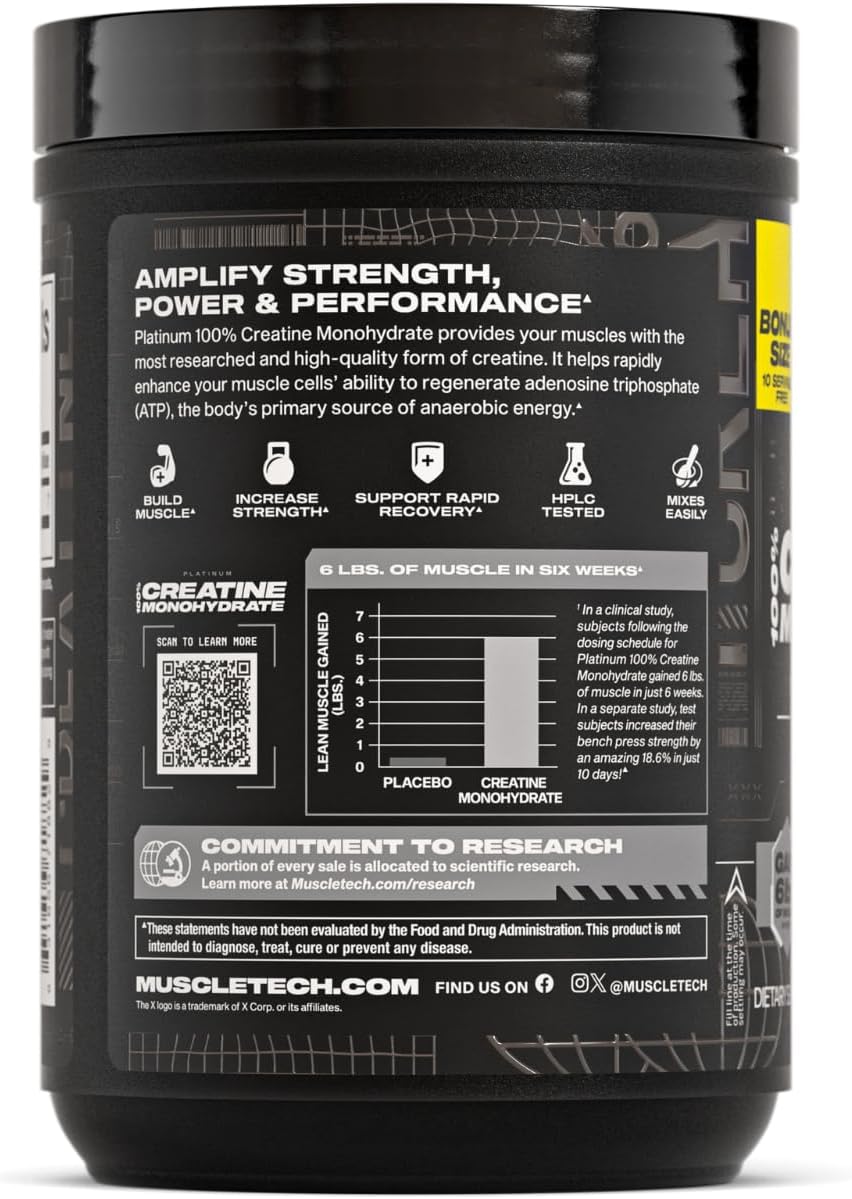 پودر کراتین مونوهیدرات Muscletech Platinum – 450 گرم، بدون طعم، میکرونیزه