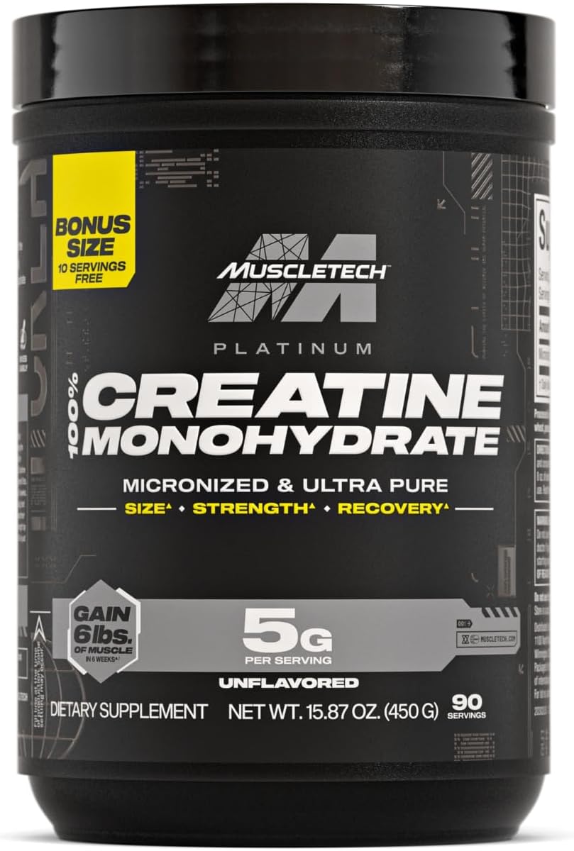 پودر کراتین مونوهیدرات Muscletech Platinum – 450 گرم، بدون طعم، میکرونیزه