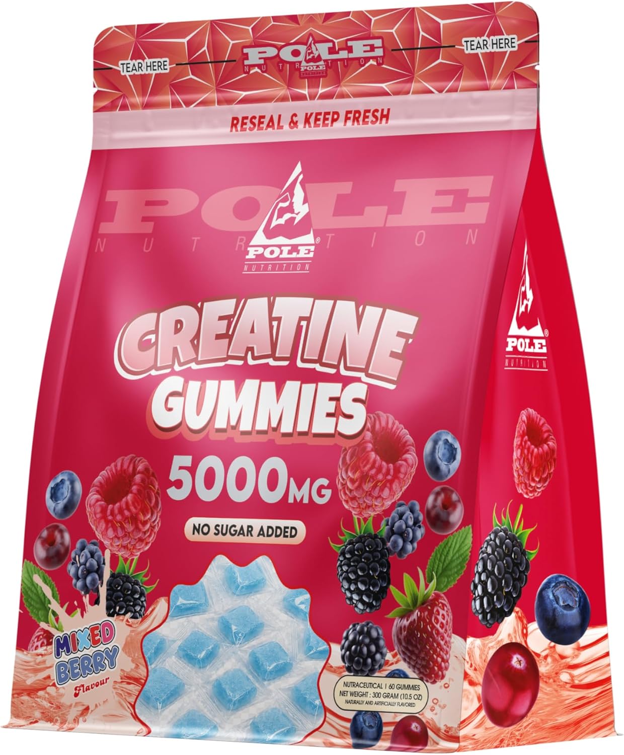 پاستیل کراتین Pole Nutrition – 300 گرم، 60 پاستیل، طعم بری