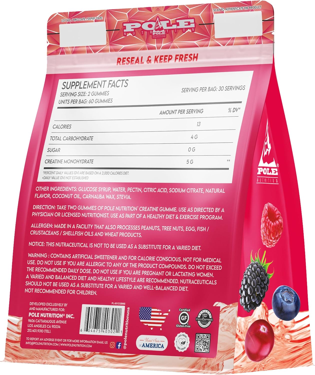 پاستیل کراتین Pole Nutrition – 300 گرم، 60 پاستیل، طعم بری