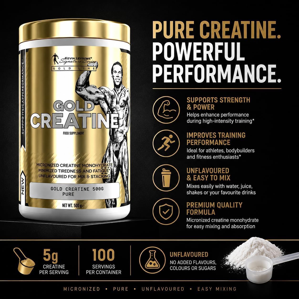 پودر کراتین مونوهیدرات Generic Gold Creatine – 500 گرم، بدون طعم، میکرونیزه