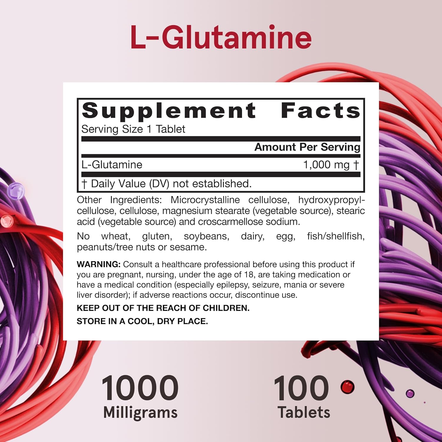قرص ال-گلوتامین Jarrow Formulas، 1000 میلی‌گرم، 100 قرص
