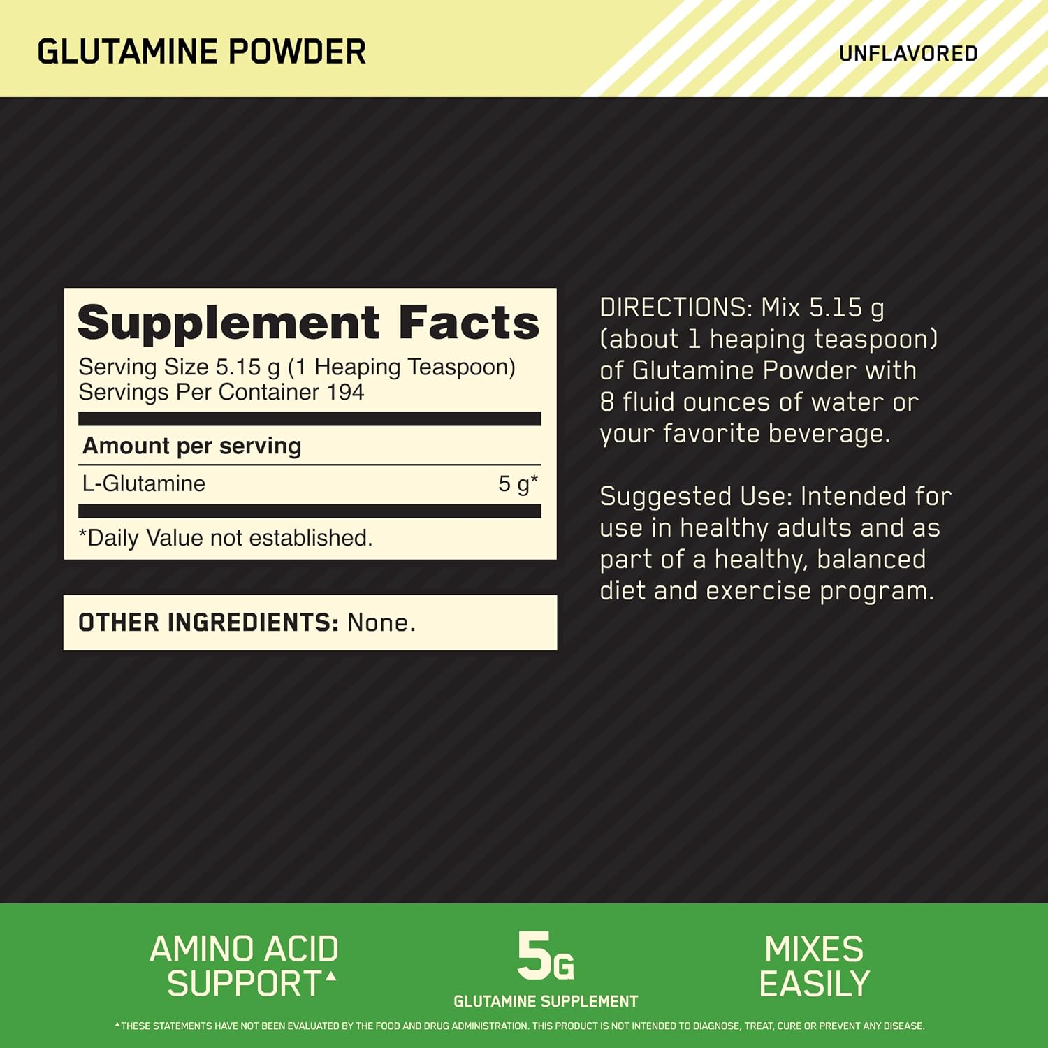 پودر ال-گلوتامین Optimum Nutrition، 1000 گرم، 205 وعده، بدون طعم