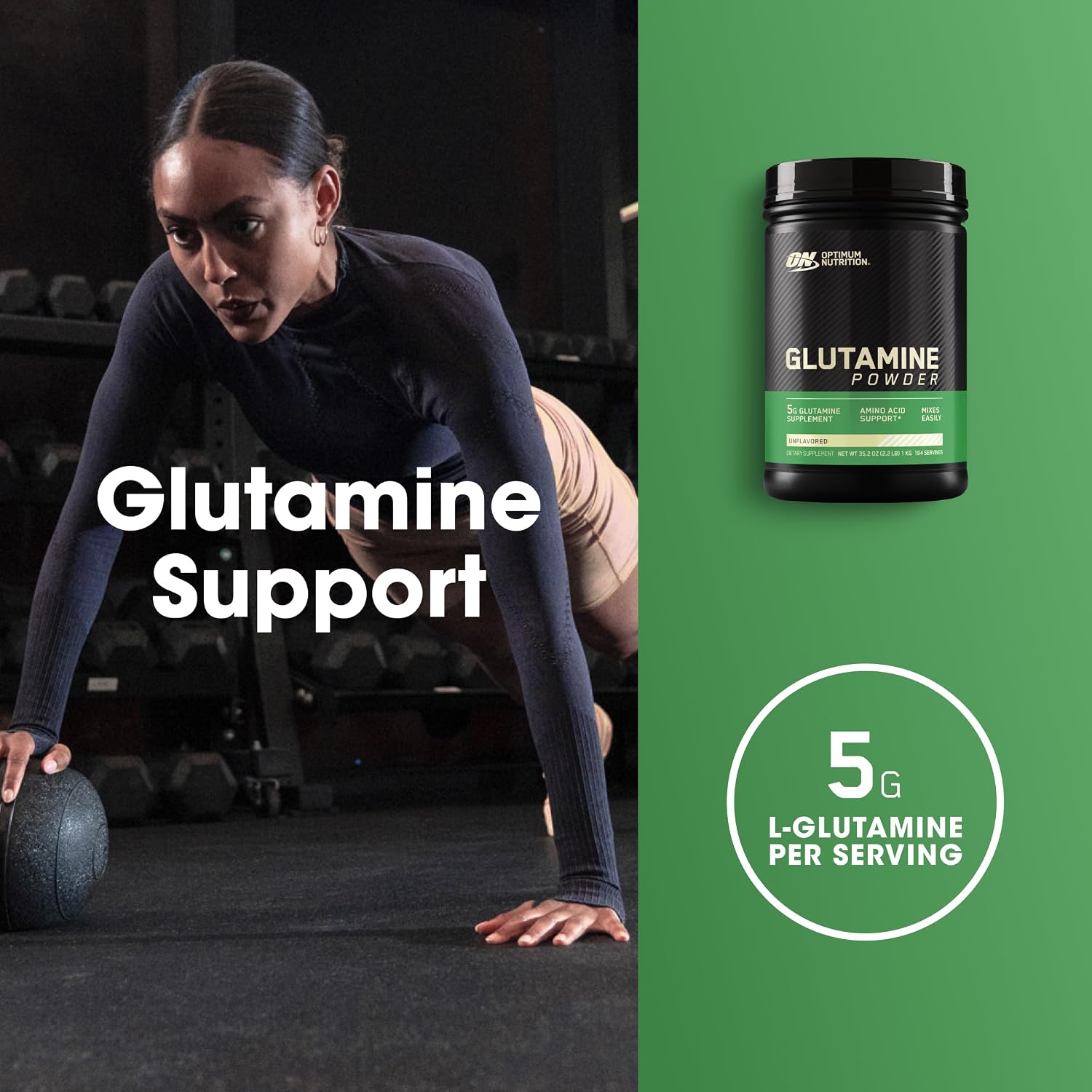 پودر ال-گلوتامین Optimum Nutrition، 1000 گرم، 205 وعده، بدون طعم