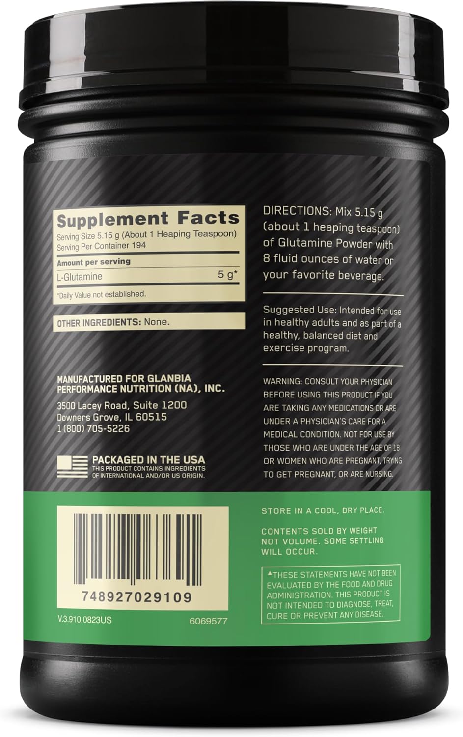 پودر ال-گلوتامین Optimum Nutrition، 1000 گرم، 205 وعده، بدون طعم
